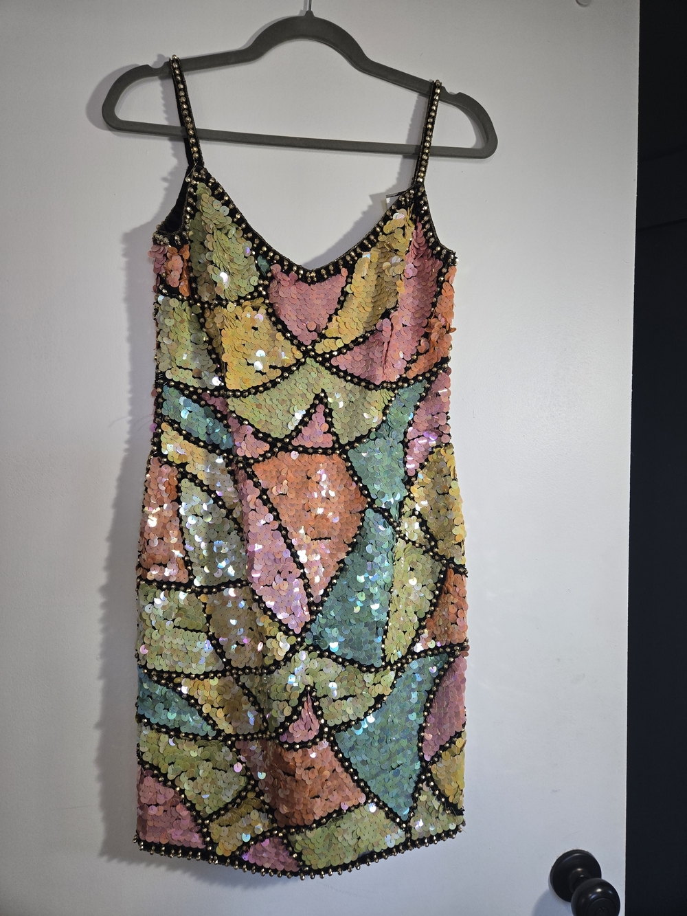 Vintage Oleg Cassini Pastel Sequin Mosaic Mini Dress